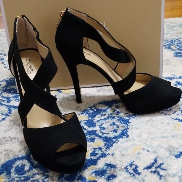 Michael Kors Ariel Black Suede Platform Sandal 9 - Picture 2 of 6